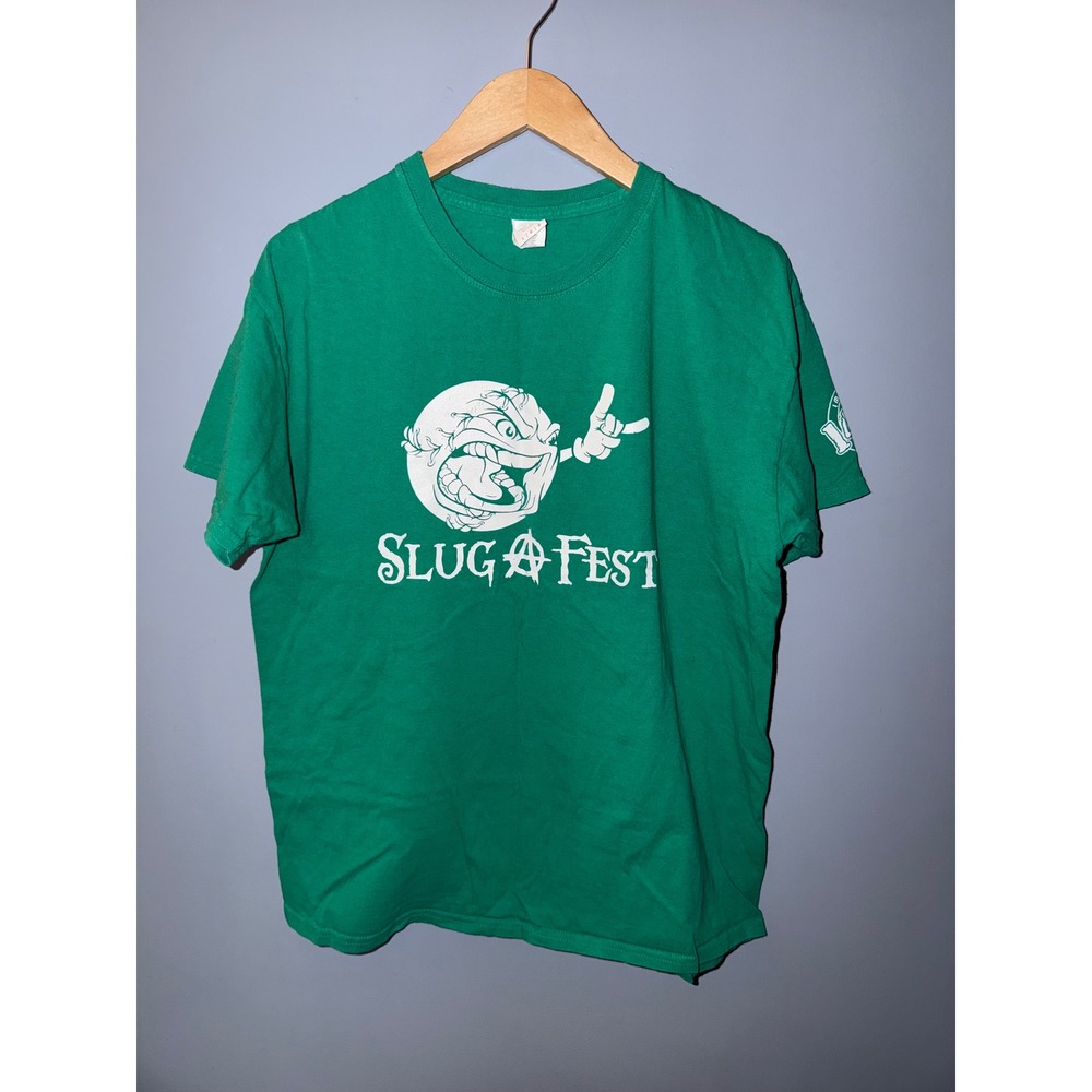 Gildan Slug Fest Champions Graphic Tee Green Mens Large Short Sleeve T-Shirt